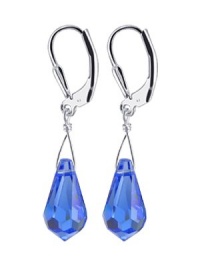 Sterling Silver Teardrop Dark Blue Crystals Earrings Made with Swarovski Elements