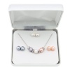 .925 Sterling Silver White, Pink, and Gray Freshwater Pearl Pendant Necklace and Interchangeable Stud Earring Set Free Shipping and Gift Box