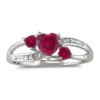 7/8ct Triple Heart Shaped Created Ruby and Diamond Ring in Sterling Silver