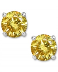 Add a pop of sunshine-bright color, in one small drop. These sparkling stud earrings feature round-cut yellow diamonds (1-1/2 ct. t.w.) in a four-prong setting of 14k white gold. Approximate diameter: 1/4 inch.