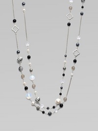 From the Bijoux Collection. A mix of pretty onyx, hematite, grey moonstone and cultured freshwater pearl beads on a sterling silver chain. Onyx and cultured freshwater pearlsGray moonstones and hematiteSterling silverLength, about 40Slip-on style; can be worn doubledImported 