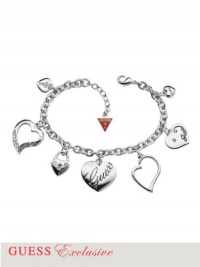 GUESS Silver-Tone Heart Charm Bracelet, SILVER