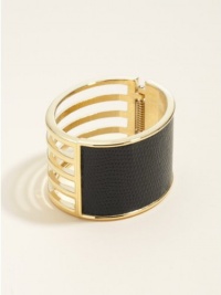 GUESS Gold-Tone and Black Hinge Cuff with Line, GOLD