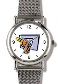 Basketball, Hoop, Backboard, Swish Basketball Theme - WATCHBUDDY® ELITE Chrome-Plated Metal Alloy Watch with Metal Mesh Strap-Size-Large ( Men's Size or Jumbo Women's Size )