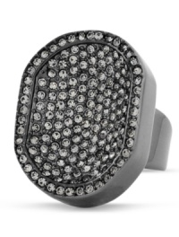 A chic combination. An oblong and concave silhouette add style and sophistication to this distinctive cocktail ring from Vince Camuto. Bedecked with dazzling glass accents, it's crafted in hematite tone mixed metal. Size 8.