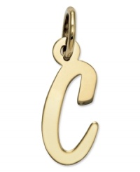 The perfect gift for Carrie. This polished C initial charm features a pretty, small script design in 14k gold. Chain not included. Approximate length: 7/10 inch. Approximate width: 3/10 inch.