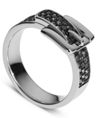 Buckle up for fierce fashion. This stylish ring from Michael Kors flaunts a belt-inspired design embellished with pave accents. Crafted in silver tone mixed metal. Sizes 7 and 8.