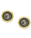 Romantic accents. These button style earrings from Lauren Ralph Lauren feature Roman coins in silver tones. Crafted in 14k gold plated mixed metal. Approximate diameter: 1-1/2 inch.