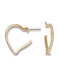 Romantic bliss: You'll fall in love with Swarovski's charming heart-shaped hoop earrings! Crafted in rose gold tone mixed metal, they're embellished with sparkling clear pavé crystals. Approximate diameter: 7/8 inches.