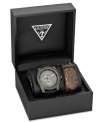 Change your look on the go with this interchangeable leather watch set from GUESS.