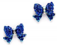 Adorable Ribbon Bow Princess Stud Earrings with Sparkling Blue and AB Austrian Crystals (style 2)