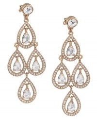 Channel romantic style in sparkling chandeliers. Carolee earrings feature a dramatic cut-out pear design accented by glittering glass stones. Crafted in gold tone mixed metal. Approximate drop: 2-3/4 inches.