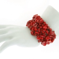 8 Multi Strands Red Coral Stone Chips Stretch Bangle Bracelet