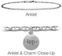 9 Inch Sterling Silver Round HOPE Charm Flat Gucci Anklet