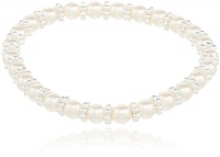 Cream Simulated Pearl and Silver Plated Rondell Bead Stretch Bracelet