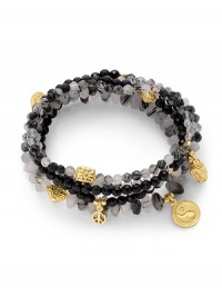 THE LOOKSet of five beaded braceletsYin yang, Buddha and peace charmsRutilated quartz and onyx stones22k goldplated vermeil sterling silver charm accentsElastic pull-on styleTHE MEASUREMENTWidth, about 2.5ORIGINMade in USA of imported materials