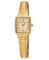 A hint of rustic texture gives this fine women's watch from Pulsar a natural finish. Goldtone stainless steel bracelet and rectangular case. Cream-colored rectangular dial with logo and numerical indices. Quartz movement. Water resistant to 30 meters. Three-year limited warranty.