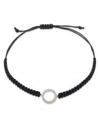 Circular chic. Single-cut diamonds (1/6 ct. t.w.) are set in YellOra™ and centered on a black parachute cord for a stunning effect. Bracelet adjusts to fit wrist. Approximate length: 11 inches.