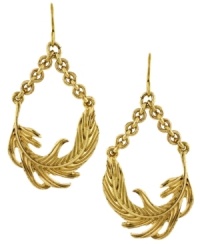 Blowing in the wind. Delicate sideways leaf charms hang from chunky chains in BCBGeneration's breezy hoop earrings. Crafted in gold tone mixed metal. Approximate drop: 2 inches.