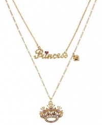 Betsey Johnson Antique Gold-Tone Glass Crystal Princess and Crown Two-Row Necklace