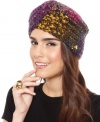 Impossibly chic, this colorful knit turban from Betsey Johnson is adorned with shimmery golden sequin that adds a little sparkle to cold winter weather.