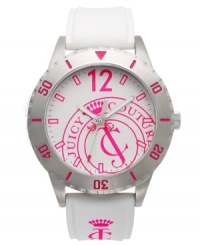 Brighten up the neighborhood with hot pink accents! This Taylor collection watch from Juicy Couture showcases bold colors and signature JC details.