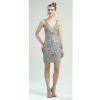 Sue Wong Womens Size 8 Platinum Beaded Sleeveless Cocktail Dress