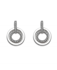 Emulate a look of timeless sophistication. Chic circle drops by Swarovski feature sparkling crystals in silver tone mixed metal. Approximate drop: 1 inch.