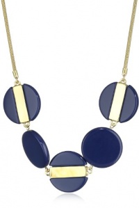 Kenneth Cole New York Modern Deco Blue and Shiny Gold Stripe Round Bead Necklace