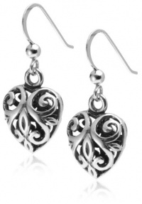 Sterling Silver Open Filigree Heart Dangle Earrings