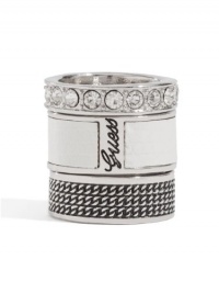 GUESS White Three-Piece Python-Embossed Ring S, WHITE (7)