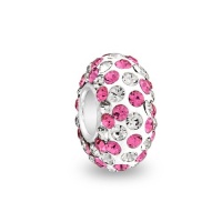 Bling Jewelry Sterling Silver Pink Stripe Swarovski Crystal Bead Pandora Compatible