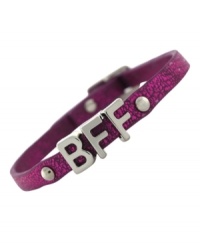 The perfect companion piece. BCBGeneration's BFF mini affirmation bracelet is crafted from silver-tone mixed metal on a metallic pink bracelet for a whimsical effect. Approximate length: 8 inches.