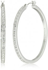 T Tahari Silver with Crystal Hoop Earrings