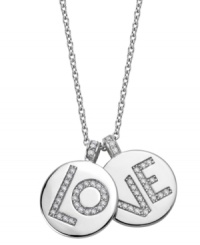 Spell it out in sparkle. CRISLU's chic double circle pendant spells out the word LOVE in two parts. Crafted in platinum over sterling silver and round-cut cubic zirconias (3/4 ct. t.w.). Approximate length: 16 inches + 2-inch extender. Approximate drop: 3/4 inch.