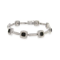 Sterling Silver 2/5ct TDW Black Diamond Square Link Bracelet