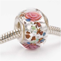 Murano Style Glass Lampwork Bead Fits Pandora Silver Foil with Rose 14mm (1)