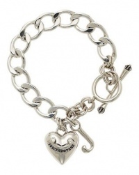 Juicy Couture Silver Starter Charm Bracelet w J Juicy Banner Puffed Heart Charms YJRU2484