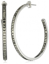 Judith Jack Square Cut Sterling Silver and Square Cut 50 MM Gemstone Hoop Earrings