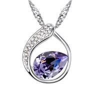 Contessa Bella Fancy Genuine 18k White Gold Plated Purple and Clear Swarovski Austrian Crystal Elements Beautiful Teardrop Circle of Life Love Women Charm Pendant Necklace Elegant Silver Color Crystal Fashion Jewelry