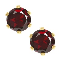 2.00 Ct Round 6.00MM Red Garnet 6 Prongs Gold Plated Stud Earrings