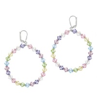 Sterling Silver Multi-Colored Swarovski Elements 5mm Circle Drop Lever Back Earrings