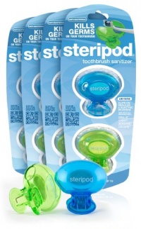 Steripod Clip-on Toothbrush Sanitizer (8 Steripods) 4 x 2 Pack Green/Blue