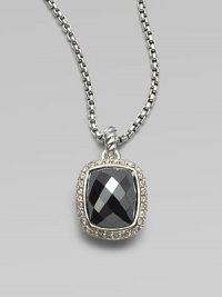 From the Noblesse Collection. A beautifully, faceted hematite stone surrounded by dazzling diamonds in sterling silver on a box chain. HematiteDiamonds, .3 tcwSterling silverLength, about 17Pendant size, about ½Lobster clasp closureImported 