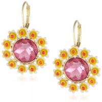 Betsey Johnson Pink Crystal Gem Flower Drop Earrings