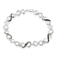 Black and White Diamond Accented Infinity Bracelet in Sterling Silver 7.5