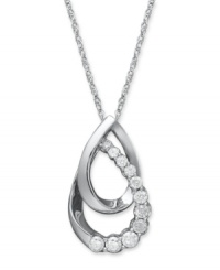 A drop in the bucket. Two interlocking teardrops in 14k white gold add polish, while round-cut diamonds (1/2 ct. t.w.) bring the sparkle in this elegant pendant necklace. Approximate length: 18 inches. Approximate drop: 1-1/4 inches.