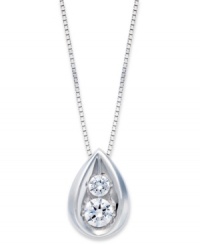 A drop of sparkle adds just the right touch. This exquisite teardrop-shaped pendant features two round-cut diamonds stations (1/4 ct. t.w.) in 14k white gold. Approximate length: 18 inches. Approximate drop: 1/2 inch.