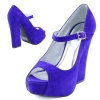 Qupid Honor-15 Royal Blue Velvet Thick Heel Mary Jane Pumps, Size: 6.5 (M) US [Apparel]