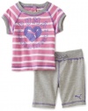 Puma - Kids Baby-girls Infant Stripe Top And Bermuda Short, Grey Heather, 24 Months